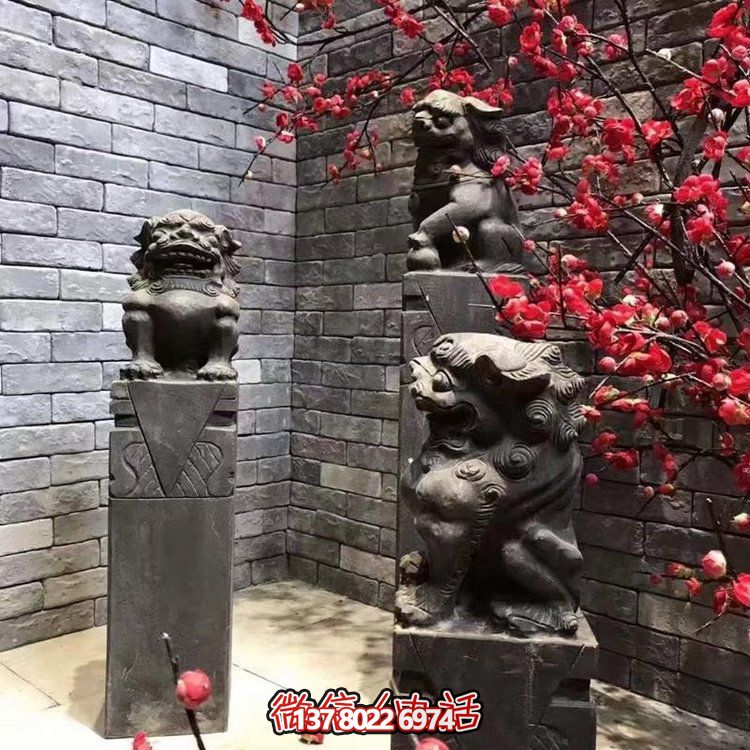 酒店门口装饰青石仿古狮子貔貅拴马桩博鱼平台