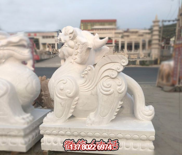 庭院别墅汉白玉石雕招财貔貅博鱼平台