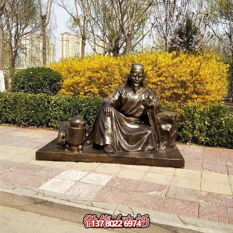 茶圣陆羽博鱼平台，玻璃钢仿铜历史名人情景博鱼平台