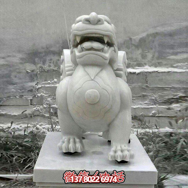 户外广场大型景观大理石石雕招财貔貅博鱼平台
