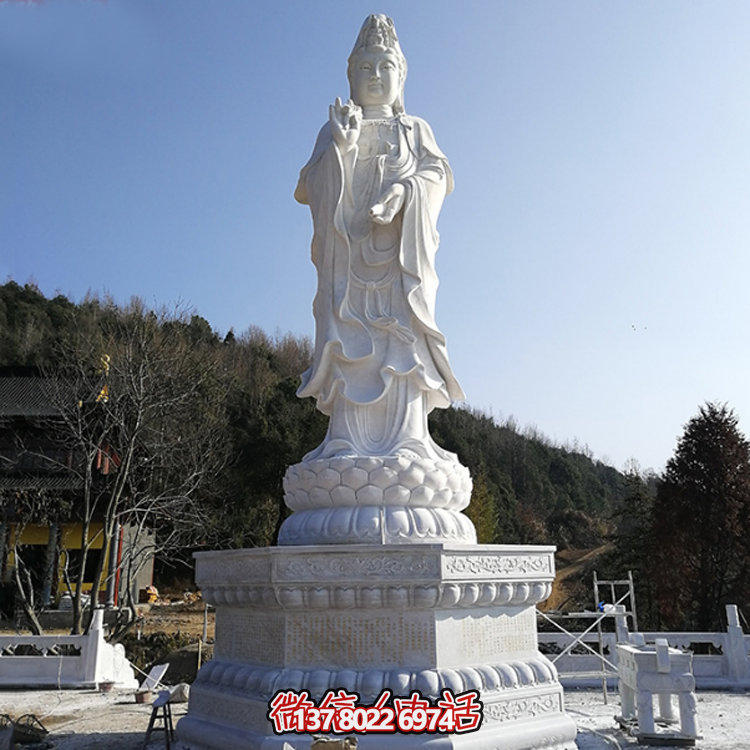 观音佛像，汉白玉滴水观音石雕石像