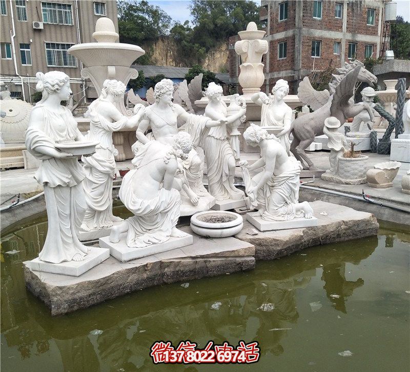 别墅景区汉白玉众宁芙侍奉阿波罗博鱼平台
