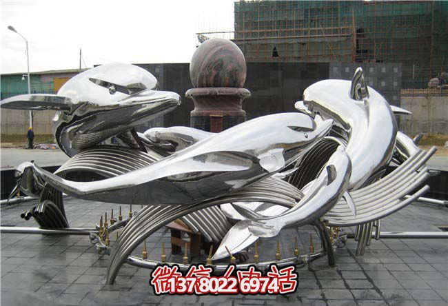 小区装饰一群不锈钢海豚博鱼平台