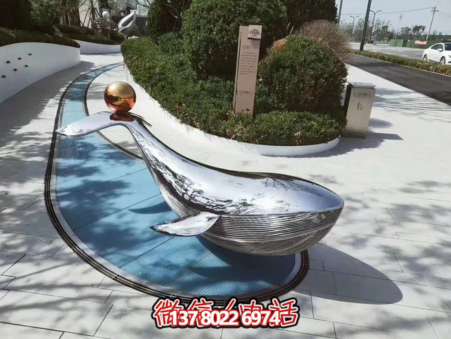 公园街道创意不锈钢水中游泳的海豚博鱼平台