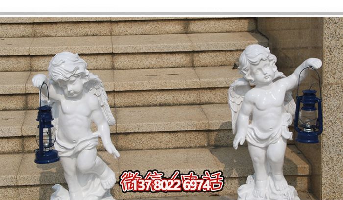 汉白玉小天使公园西方人物路灯石雕