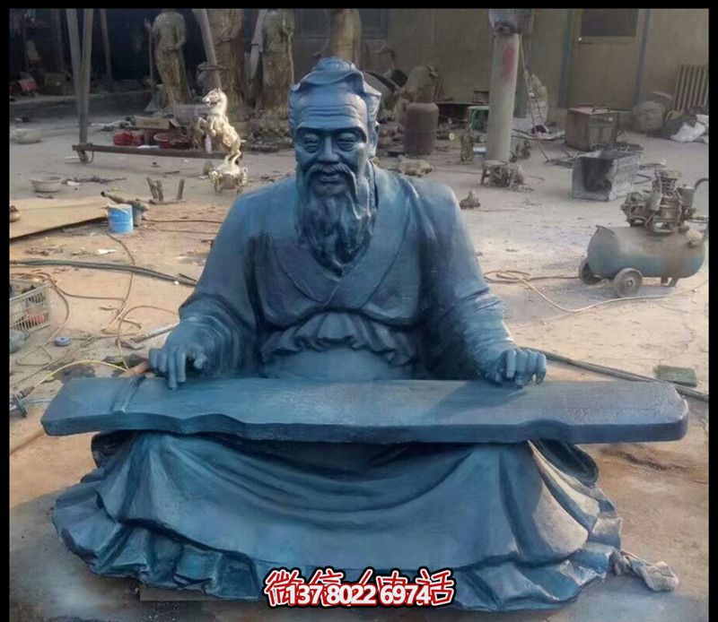 校园孔子弹琴玻璃钢仿青铜博鱼平台