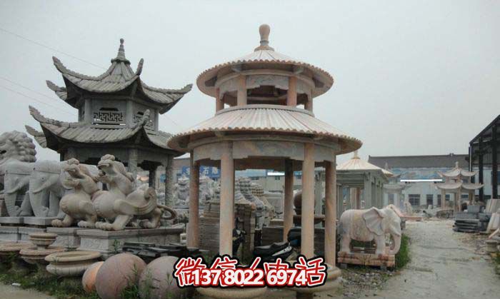 凉亭博鱼平台-仿古建圆顶双层景区摆放凉亭花岗岩石雕