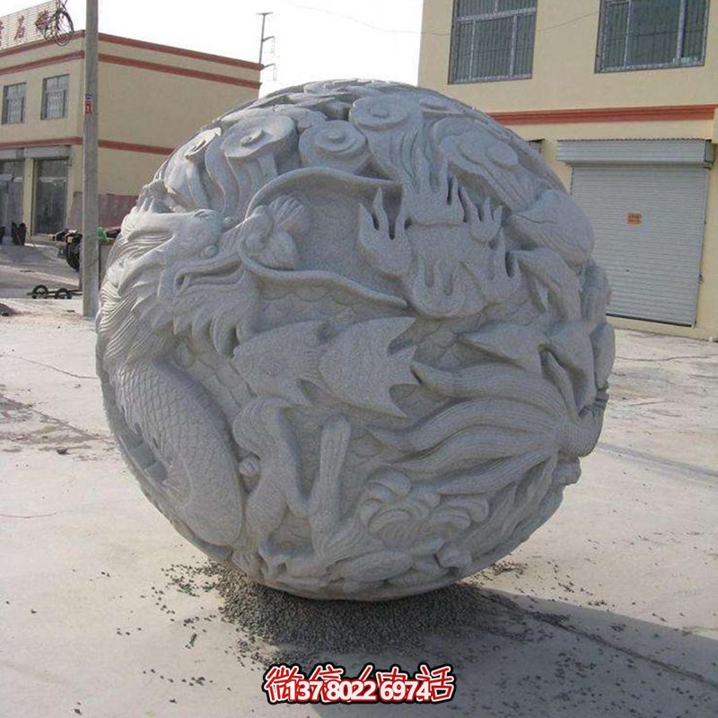 城市广场球形石龙柱雕刻石雕仿古抱鼓石门墩摆件