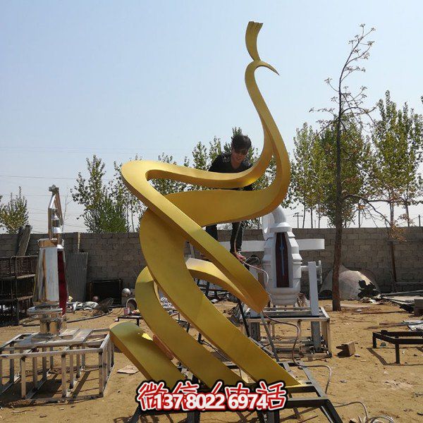 金属景观酒店摆件异性金属抽象凤凰博鱼平台