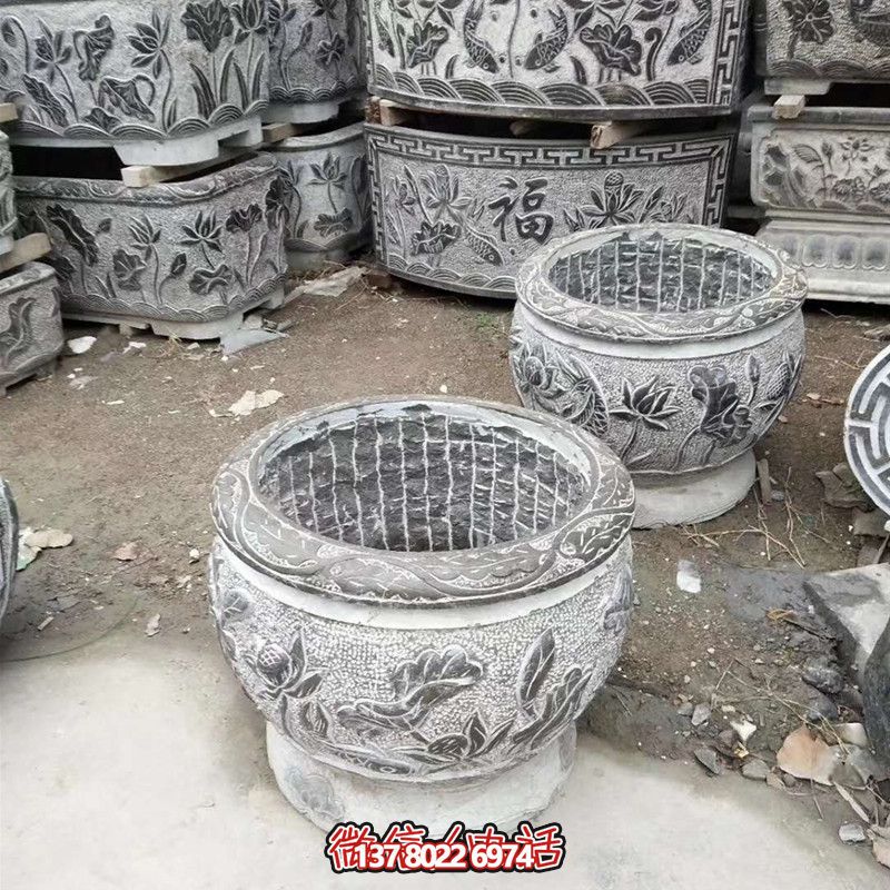 别墅青石石雕浮雕庭院摆件缸博鱼平台