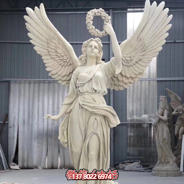 玻璃钢仿汉白玉西方天使人物博鱼平台酒店户外摆件