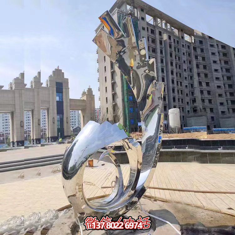 小区广场不锈钢镜面抛光抽象凤凰喷泉水景观博鱼平台