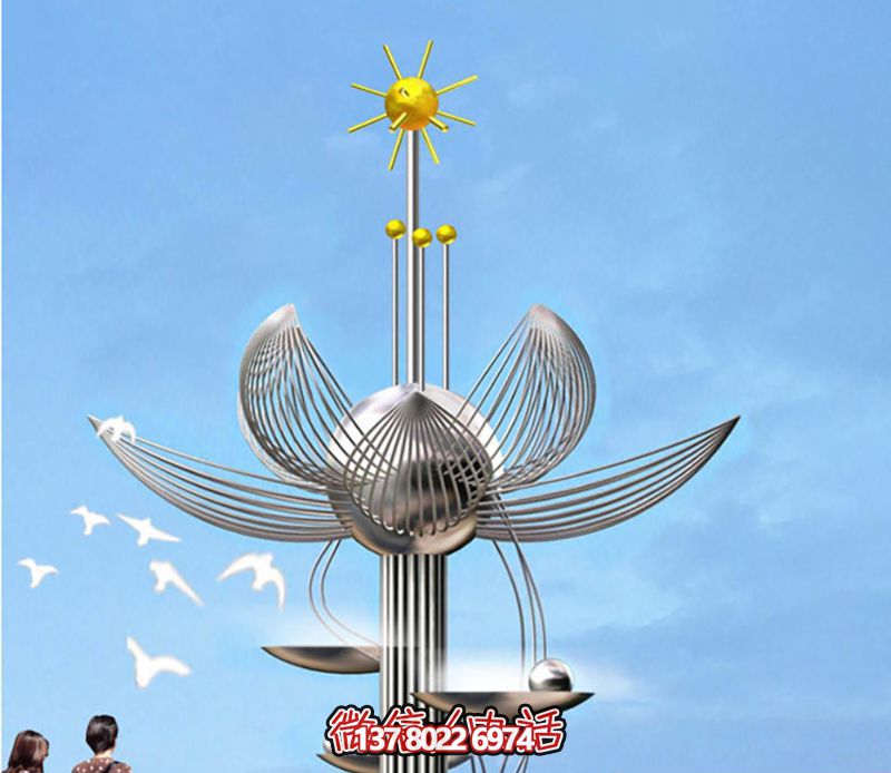 广场花开盛世抽象不锈钢花朵博鱼平台