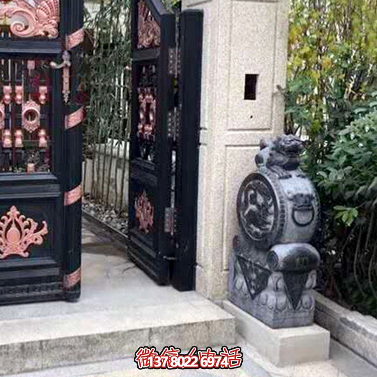 石雕青石仿古麒麟门墩抱鼓石别墅摆件