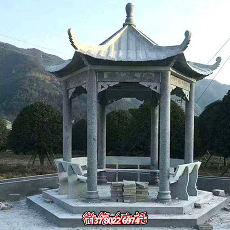 大理石石亭子造型独特六角单层石雕凉亭博鱼平台