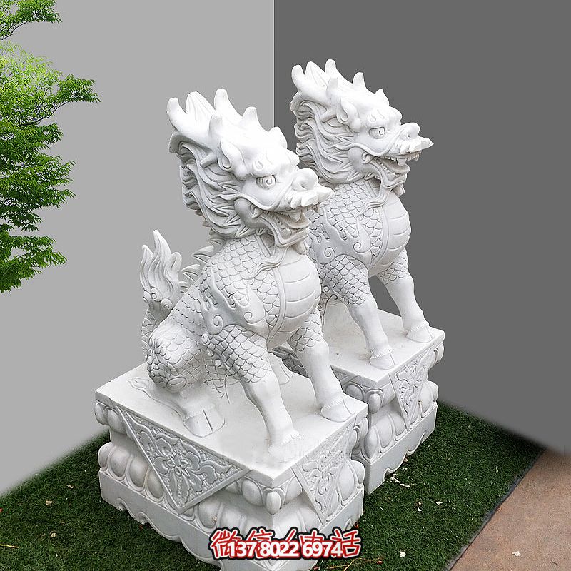 庭院寺院汉白玉石雕麒麟博鱼平台