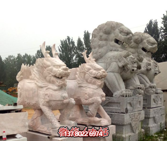 别墅庭院镇宅石雕大理石麒麟博鱼平台