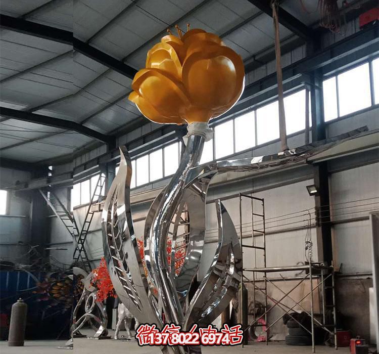 广场大型不锈钢玫瑰花博鱼平台