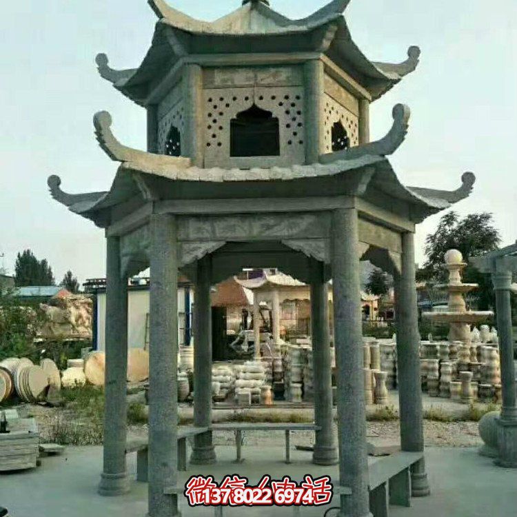 石雕凉亭花岗岩石亭子公园中式两层凉亭博鱼平台