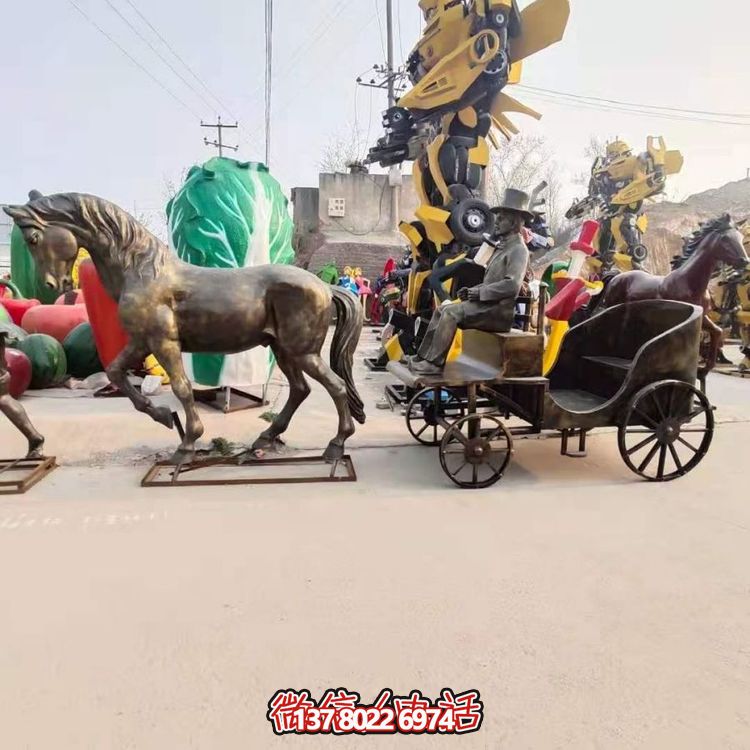 玻璃钢仿铜欧式马拉车博鱼平台旅游景点步行街摆件