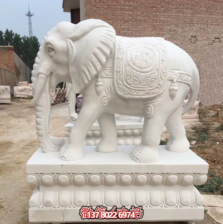 汉白玉石雕浮雕庭院大象博鱼平台