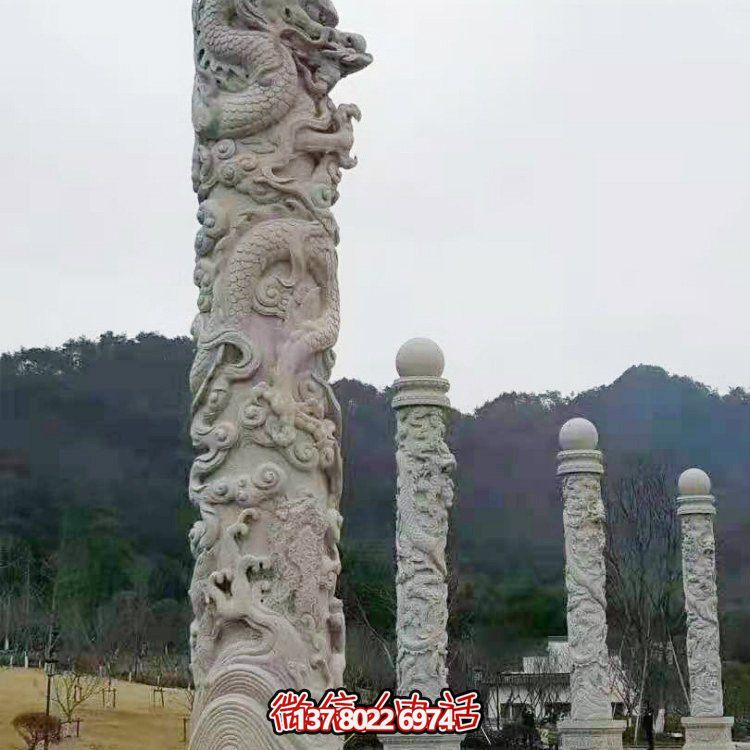 大理石石雕盘龙龙柱博鱼平台
