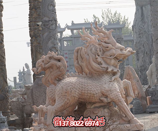 景区大型动物景观石雕麒麟博鱼平台