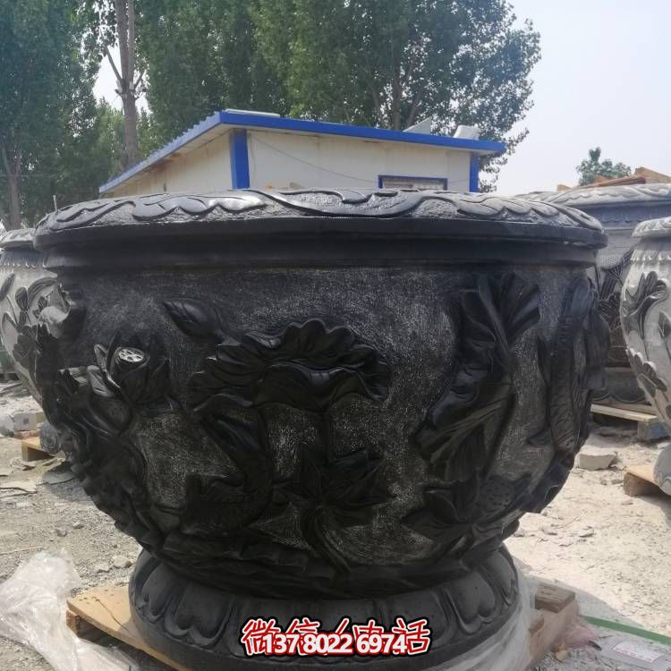 青石石雕庭院流水摆件水缸博鱼平台