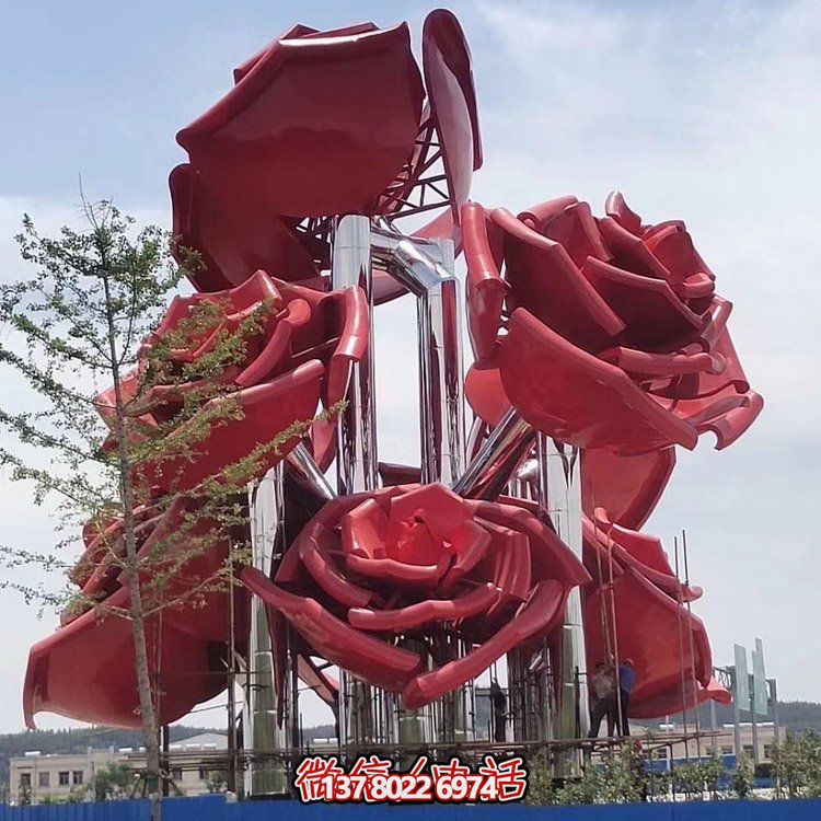 不锈钢烤漆玫瑰花树户外园林景观博鱼平台