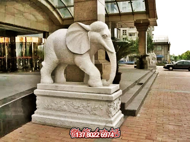 酒店汉白玉石雕大型景观装饰品大象博鱼平台