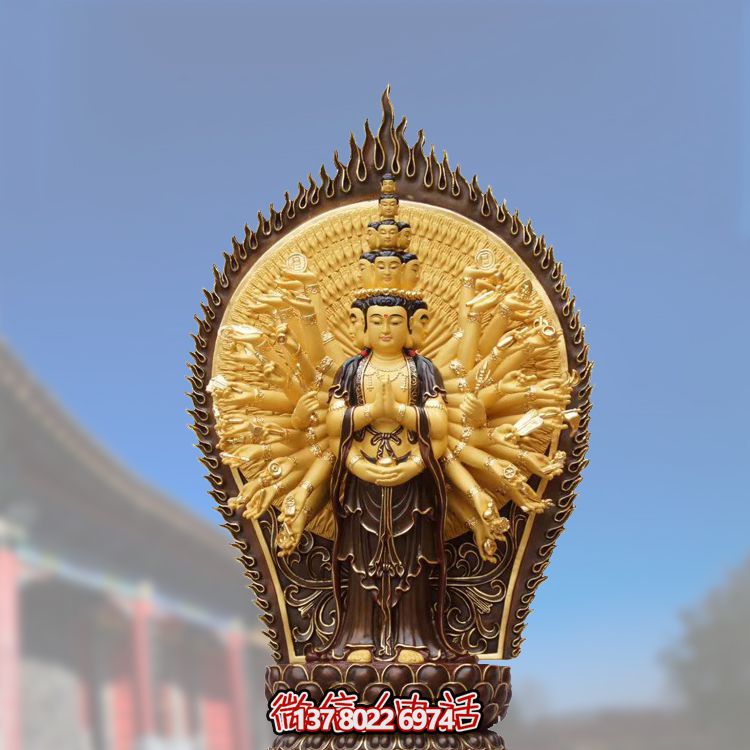 景区寺庙大型铜雕贴金浮雕千手观音博鱼平台 景区寺庙大型铜雕贴金浮雕千手观音博鱼平台