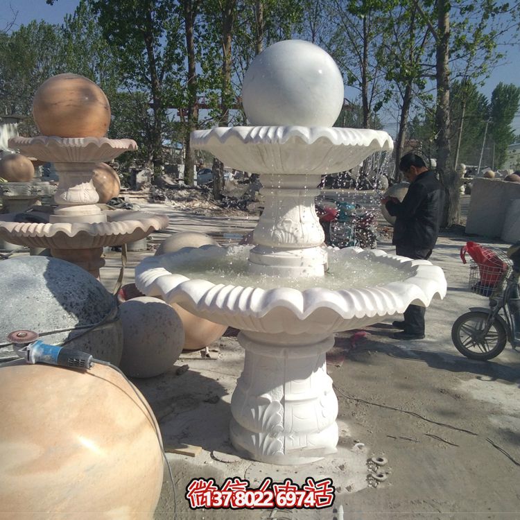 花园广场汉白玉风水球景观博鱼平台