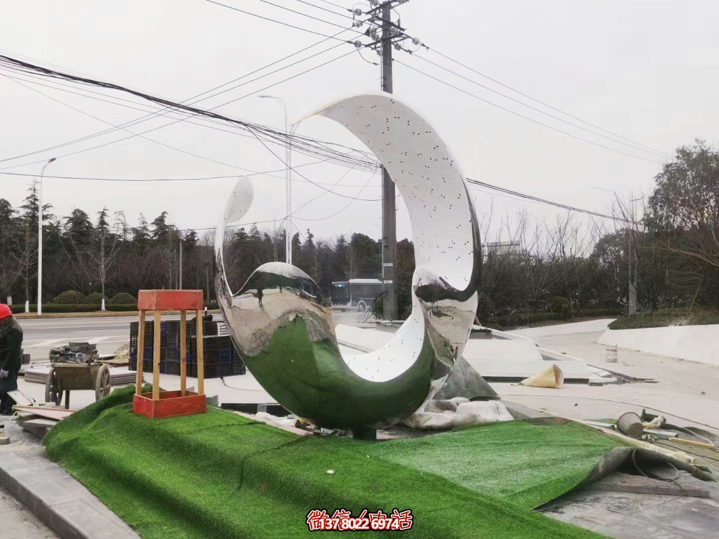 城市街道装饰一朵不锈钢创意海浪浪花博鱼平台
