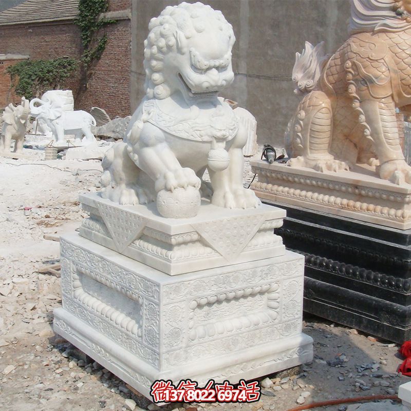庭院汉白玉石雕招财狮子博鱼平台