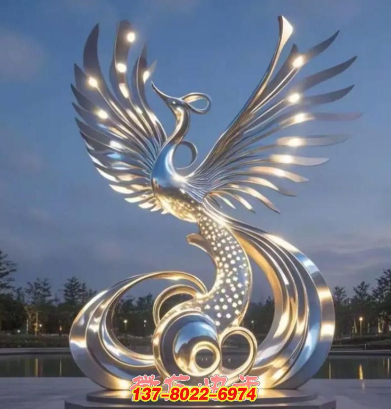 不锈钢凤凰景观博鱼平台：金属艺术与祥瑞意象的融合之作