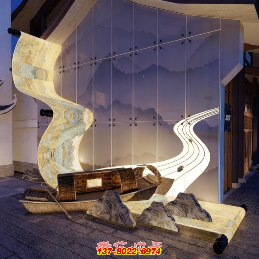 《丝路舟行》石雕与不锈钢结合景观博鱼平台