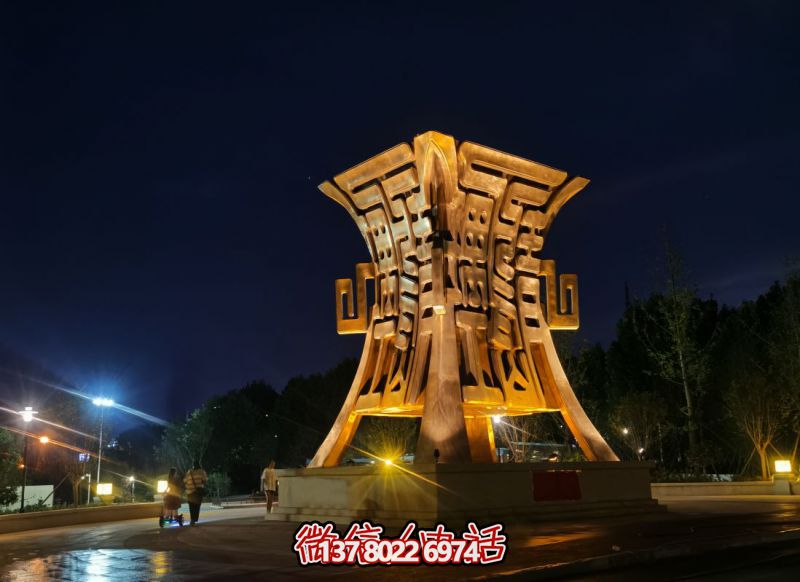 不锈钢景观鼎夜景灯光照射效果