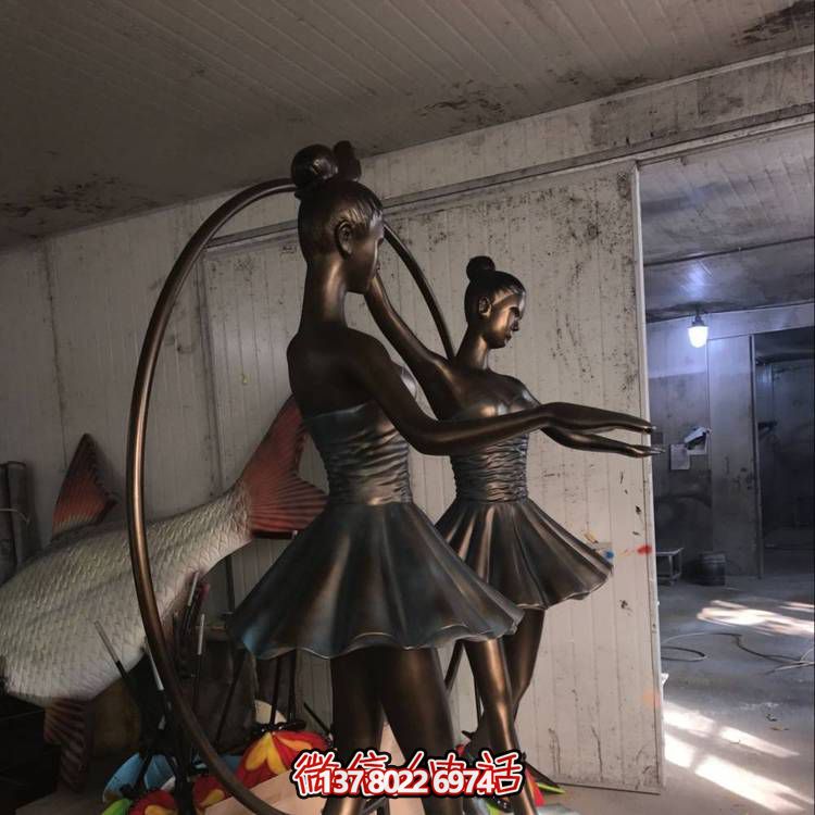 仿铜玻璃钢户外园林跳舞女孩装饰品